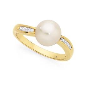 9ct-Gold-Pearl-CZ-Ring on sale