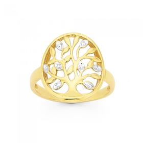 9ct+Gold+Two+Tone+Tree+Of+Life+Ring