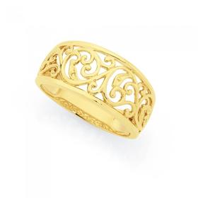 9ct+Gold+Diamond+Cut+Filigree+Ring