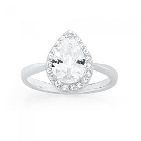 Silver+CZ+Pear+Shape+Cluster+Ring