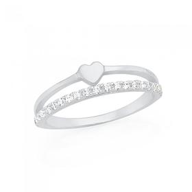 Sterling-Silver-Cubic-Zirconia-Double-Line-Heart-Ring on sale