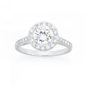 Sterling+Silver+Cubic+Zirconia+Round+Cluster+Ring