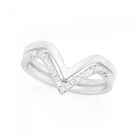 Silver-CZ-Plain-V-Shape-Ring on sale