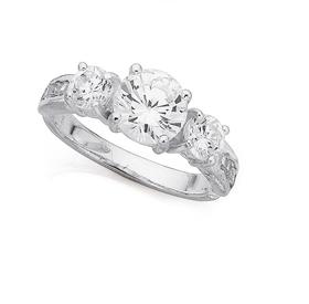 Silver-Cubic-Zirconia-Trilogy-Shoulder-Ring on sale