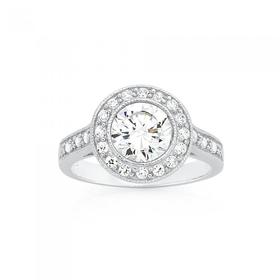 Silver-CZ-Solitaire-Cluster-Ring on sale