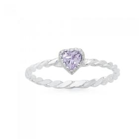 Silver-Lavender-CZ-Twist-Heart-Friendship-Ring on sale