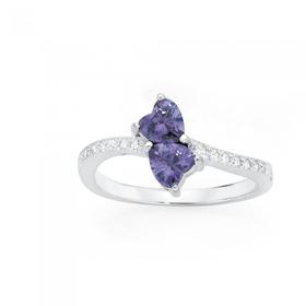 Silver+Purple+CZ+Heart+Ring