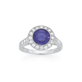 Silver+Purple+CZ+Cluster+Ring