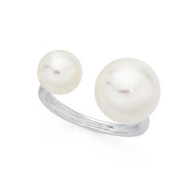 Silver-Small-Large-Shell-base-Pearl-Open-Ring on sale