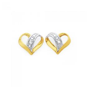 9ct+Gold+Diamond+Heart+Stud+Earrings