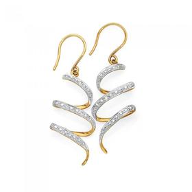 9ct+Gold+Diamond+Spiral+Drop+Earrings