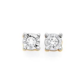 9ct+Gold+Diamond+Miracle+Set+Stud+Earrings