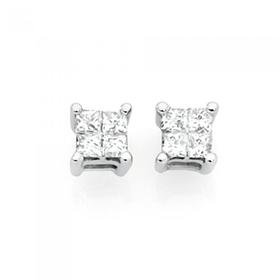 9ct+White+Gold+Diamond+Stud+Earrings