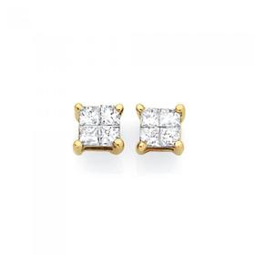 9ct+Gold+Diamond+Studs