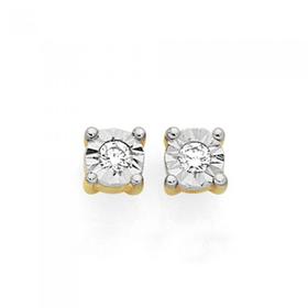 9ct+Gold+Diamond+Miracle+Set+Stud+Earrings