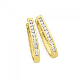 9ct+Gold+Diamond+Channel+Set+Huggie+Earrings