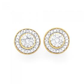 9ct+Gold+Diamond+Round+Brilliant+Cut+Cluster+Frame+Stud+Earrings