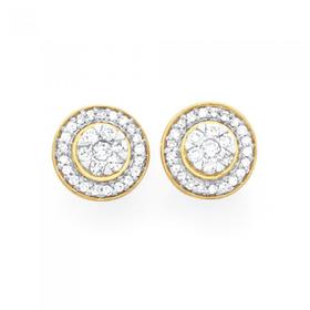 9ct-Gold-Diamond-Round-Brilliant-Cut-Cluster-Frame-Stud-Earrings on sale