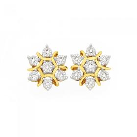 9ct+Gold+Diamond+Miracle+Set+Snowflake+Stud+Earrings