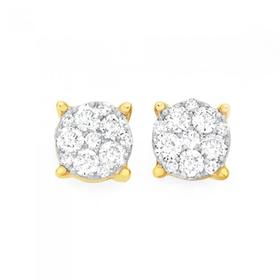 9ct-Gold-Diamond-Round-Brilliant-Cut-Cluster-Stud-Earrings on sale