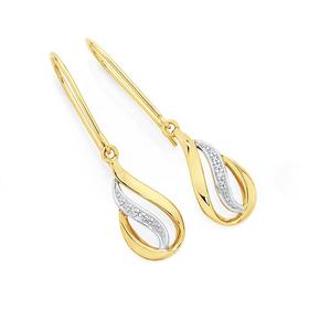 9ct+Gold+Diamond+Tear+Drop+Hook+Earrings