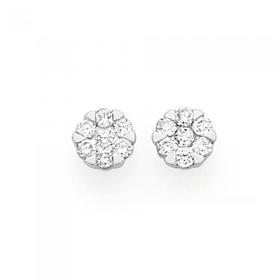 9ct+Gold+Diamond+Cluster+Stud+Earrings