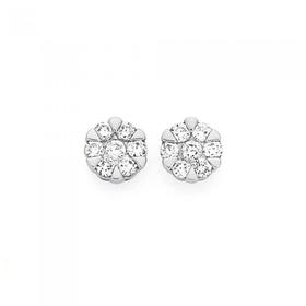 9ct+Gold+Diamond+Flower+Cluster+Studs