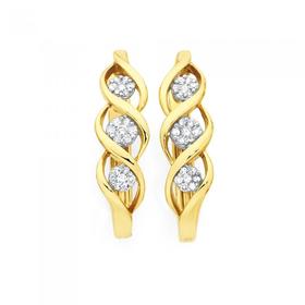 9ct+Gold+Diamond+Round+Brilliant+Cut+Cluster+Multi+Swirl+Huggie+Earrings