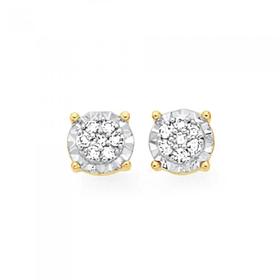 9ct+Gold+Diamond+Miracle+Set+Cluster+Stud+Earrings