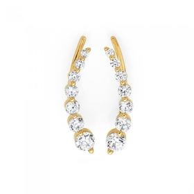 9ct-Gold-Cubic-Zirconia-Graduated-Ear-Curve-Earrings on sale