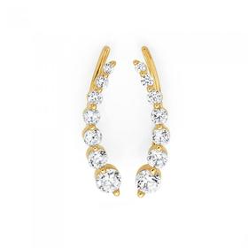 9ct-Gold-CZ-Graduated-Ear-Curve-Earrings on sale