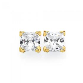 9ct-Gold-CZ-6mm-Princess-Cut-Studs on sale