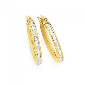 9ct+Gold+CZ+16mm+Hoop+Earrings