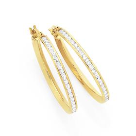 9ct+Gold+Cubic+Zirconia+Round+Brilliant+Cut+Channel+Set+Hoop+Earrings