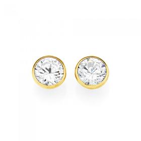 9ct+Gold+CZ+5mm+Stud+Earrings