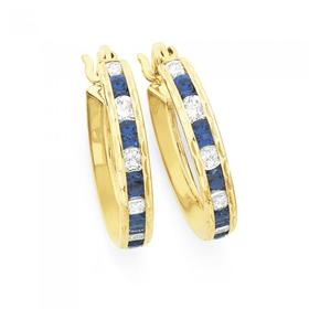 9ct+Gold+Blue+%26amp%3B+White+Cubic+Zirconia+Channel+Set+Hoop+Earrings
