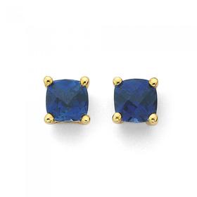 9ct+Gold+Created+Sapphire+Studs