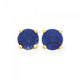 9ct+Gold+Created+Sapphire+Stud+Earrings