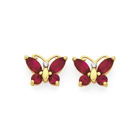 9ct+Gold+Created+Ruby+%26amp%3B+Diamond+Butterfly+Stud+Earrings