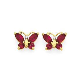 9ct-Gold-Created-Ruby-Diamond-Butterfly-Stud-Earrings on sale