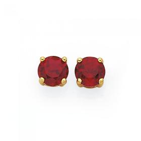 9ct+Gold+Created+Ruby+Stud+Earrings