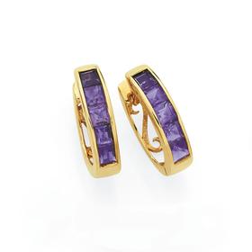 9ct-Gold-Amethyst-Huggies on sale