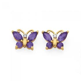 9ct-Gold-Amethyst-Diamond-Studs on sale