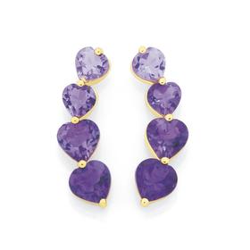 9ct-Gold-Amethyst-Graduating-Hearts-Stud-Earrings on sale