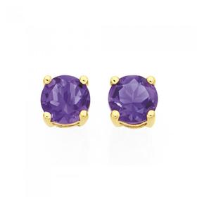 9ct-Gold-Amethyst-Round-Brilliant-Cut-Stud-Earrings on sale