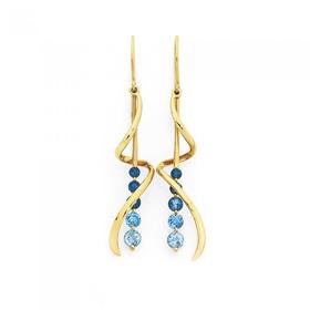 9ct-Gold-Blue-Topaz-Swirl-Spiral-Drop-Earrings on sale