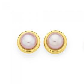 9ct+Gold+Pink+Cultured+Fresh+Water+Pearl+Stud+Earrings