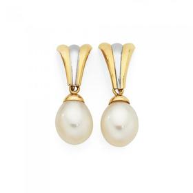 9ct-Two-Tone-Pearl-Drop-Earrings on sale