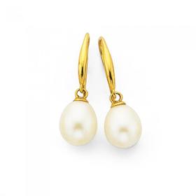 9ct+Gold+Pearl+Drop+Earrings