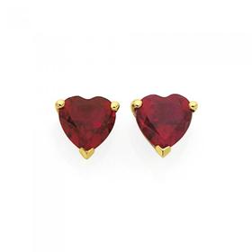 9ct+Gold+Created+Ruby+Heart+Stud+Earrings